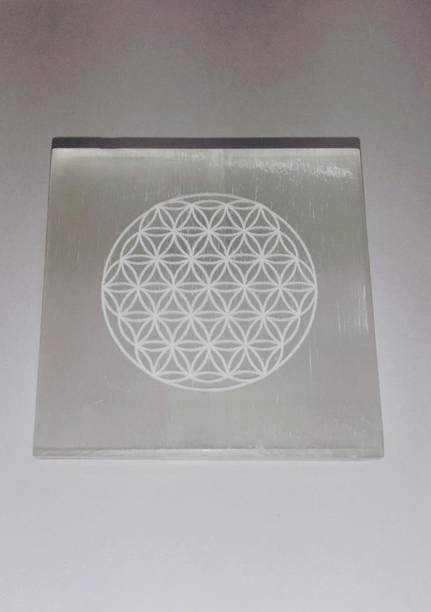 Kesar Zems Selenite Disc Flowers Engraved Altar Disc Me...