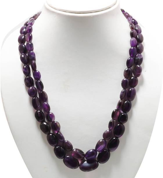 African Amethyst 2 Layered Oval Shape Beaded 925 Sterli