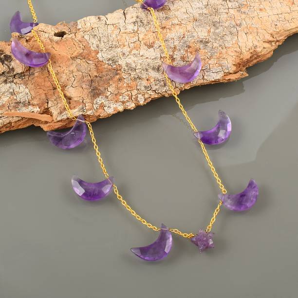 Natural Af Amethyst Quarter Moon Shape Gold Plating 18+
