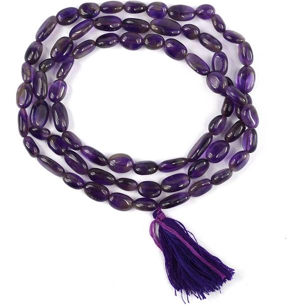 Natural Amethyst Oval Bead Crystal Stone Mala stone for necklace