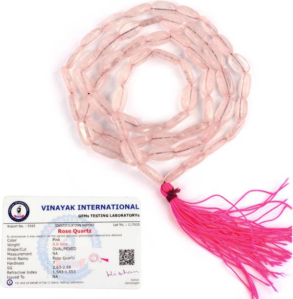 CRYSTU Certified Natural Rose Quartz Oval Beads Mala Ne