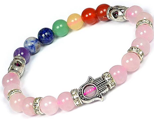 CRYSTU Stone, Rose Quartz, Crystal, 7 Chakra Charm Brac