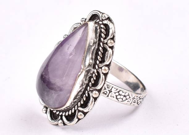 Metal Alloy Rhodium Polished Pear Shape Purple Amethyst