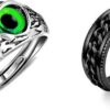 Green adjustable owl eyes stone for ring and black chain stone for ring Met...
