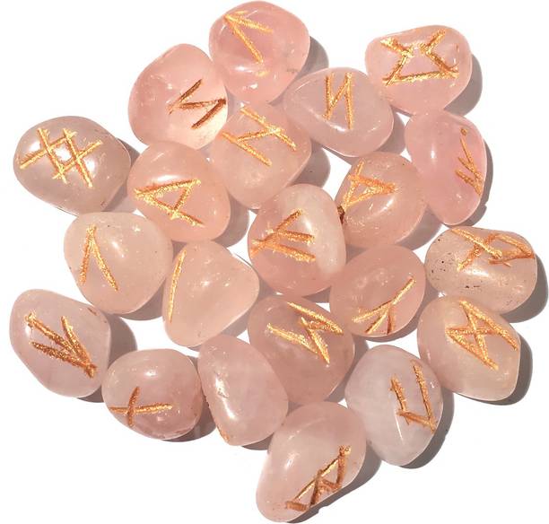 CRYSTU Rose Quartz Cabochon Reiki Symbol Rune Set Reiki