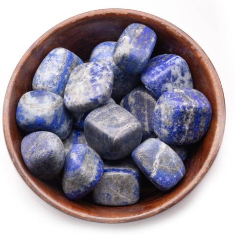 Plus Value Lapis Lazuli Pebbles in Wooden Bowl – Enligh...