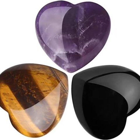 Multiagate Rose Quartz Love Heart Palm Stone Tigers Eye...