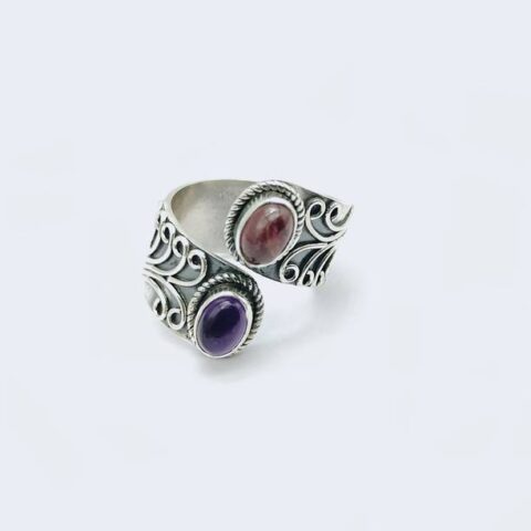 Boho stone for ring 925 Sterling Silver Ruby, Amethyst Sterling S
