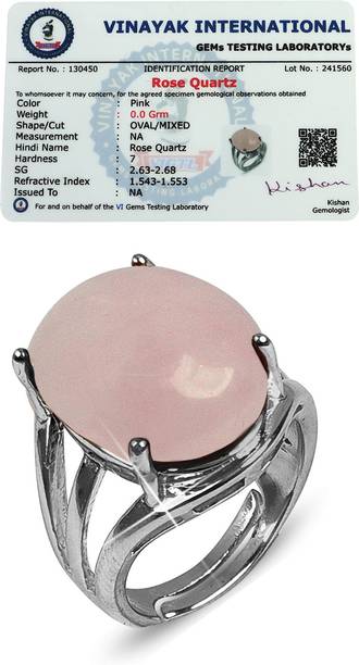 CRYSTU Certified Natural Rose Quartz Adjustable stone for ring fo