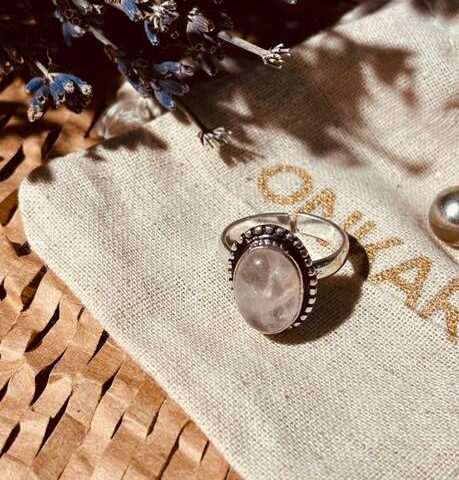 Onkar Rose Quartz stone for ring ,Rose Quartz Gemstone Silver Adj