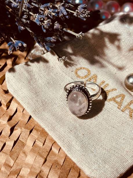 Onkar Rose Quartz stone for ring ,Rose Quartz Gemstone Silver Adj