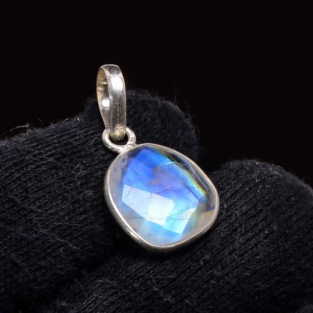 100% Rainbow Moonstone 925 Sterling Silver stone for pendant 1",