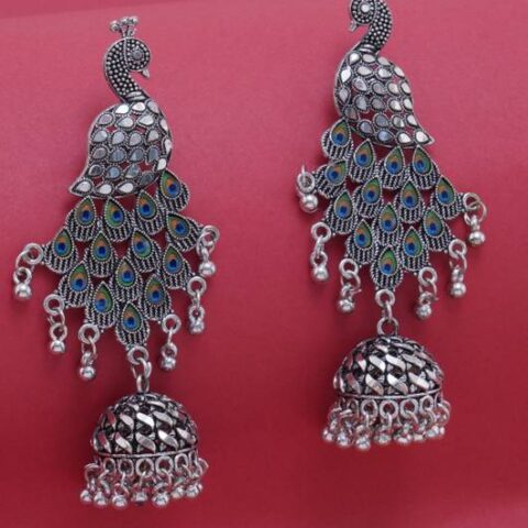 New Hit design oxidised long picock silver jumkha earri...