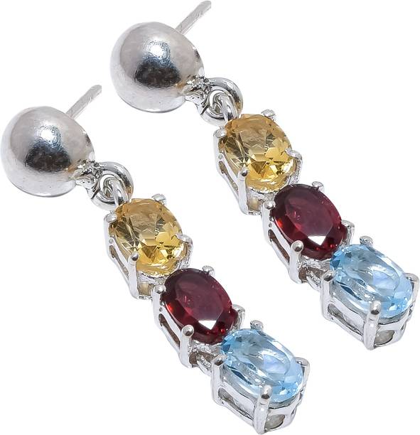 Garnet, Citrine, Blue Topaz Gemstone 925 Sterling Silve