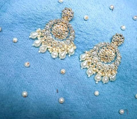 Earstone for rings for Women and Girls Chandbali White Beads Drop