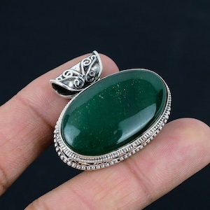 Green Aventurine Gemstone Pendant, 925 Sterling Silver, Fashion Jewelry, Silver Jewelry Jewelry for Easter Gift