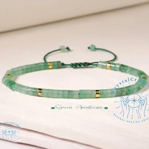 Green Aventurine Bracelet 4mm Green Gemstone Tube Minimalist Bracelet Aventurine Birthstone Bracelet Green Crystal Dainty Bracelet Nice Gift
