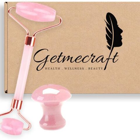 Getmecraft Rose Quartz Roller and Rose Quartz Mushroom
