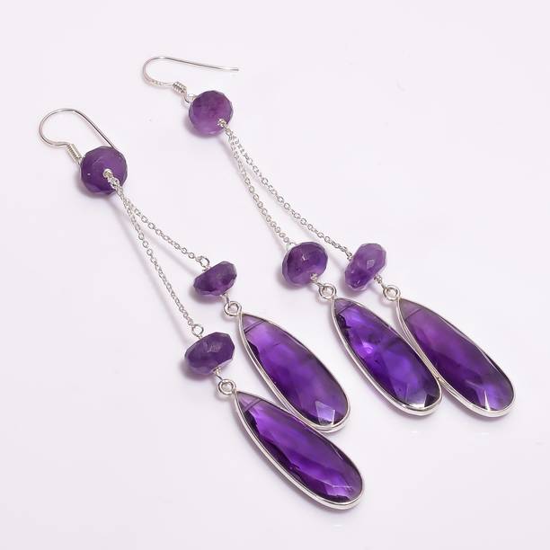 Natural Purple Color Amethyst Gemstone Drop & Dangle Ea...