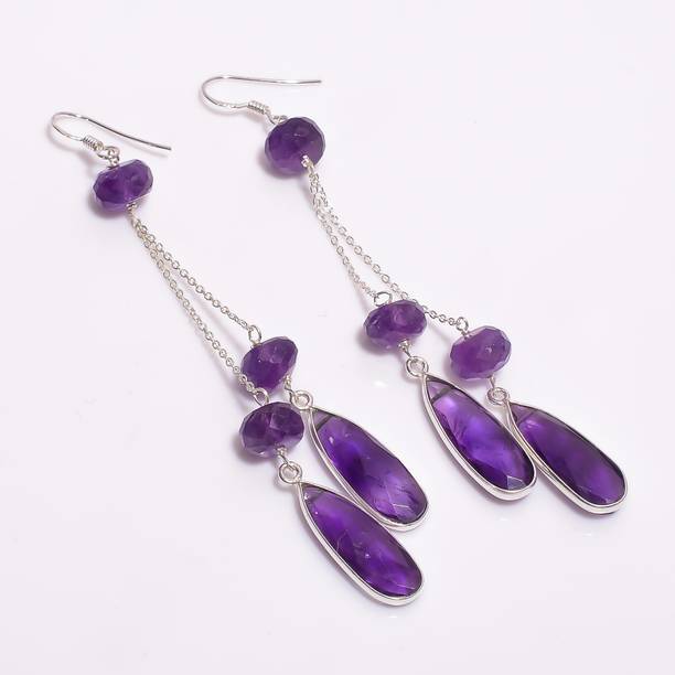 Superb Purple Color Amethyst Gemstone Drop Dangle Ear