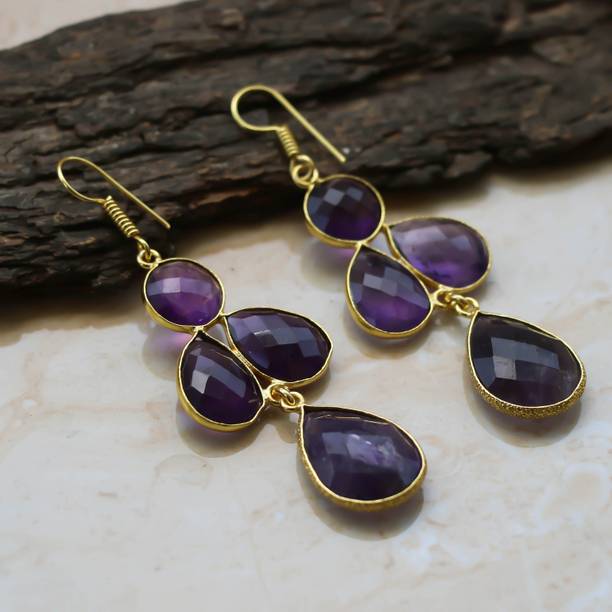 Charming Purple Color Pear Shape Gold Polished Earstone for rings