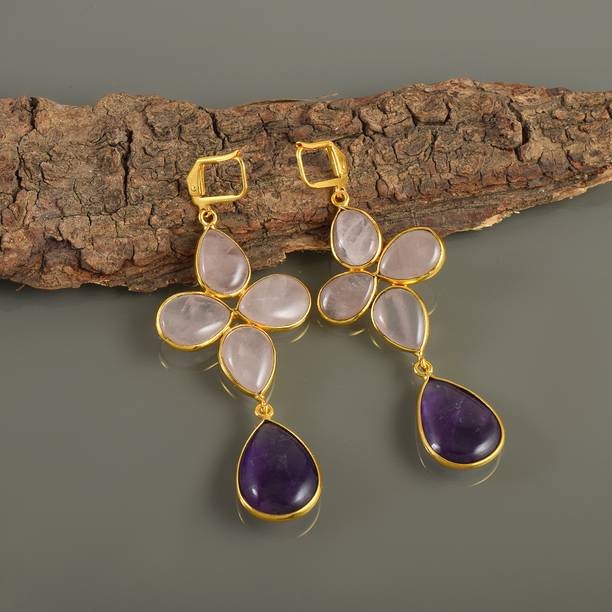 Natural Rose Quartz Amethyst Gold Plated Connector Ea