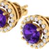 Round Shape Amethyst Gemstone Gold Plated Pure 925 Ster...