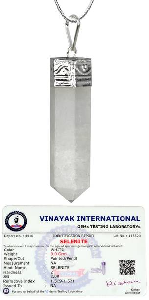 Natural Certified Selenite Pencil Pendnat Crystal Pendant