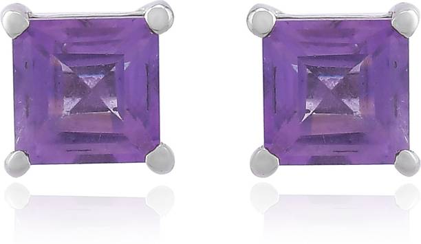 925 Sterling Silver Natural Amethyst Gemstone Square St