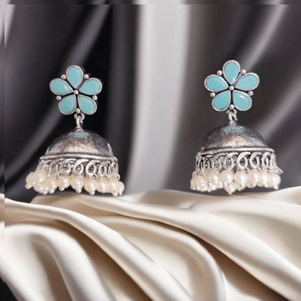 Aqua Floral Jhumka Amethyst Brass Earstone for ring Set