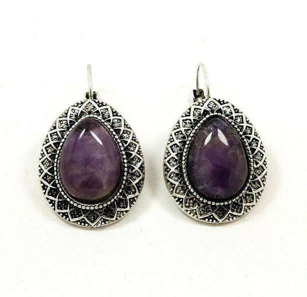 Amethyst Gemstone Studded Silver Plated Designer Earrin