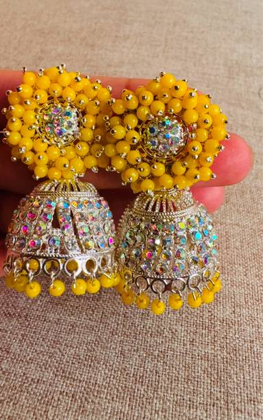 White_Gold_Plated Jhumki Earstone for ring Amethyst Alloy Jhumki