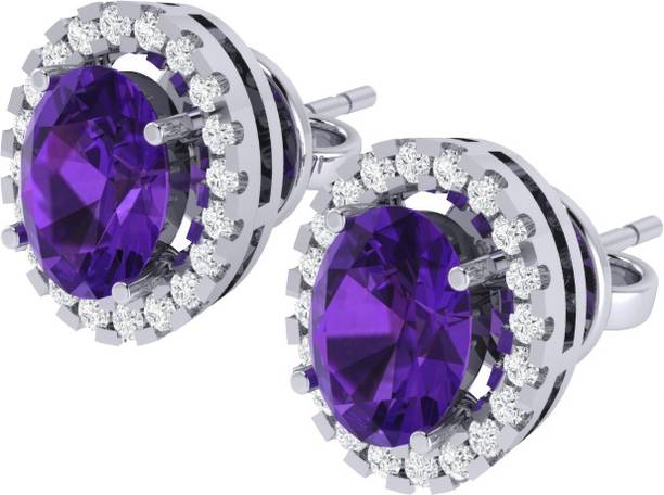 Oval Shape Amethyst Gemstone Rhodium Plated 925 Sterlin