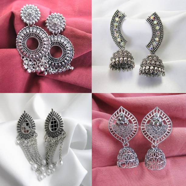 Combo of 4 Oxidised jhumka for women girls Sapphire, Pe