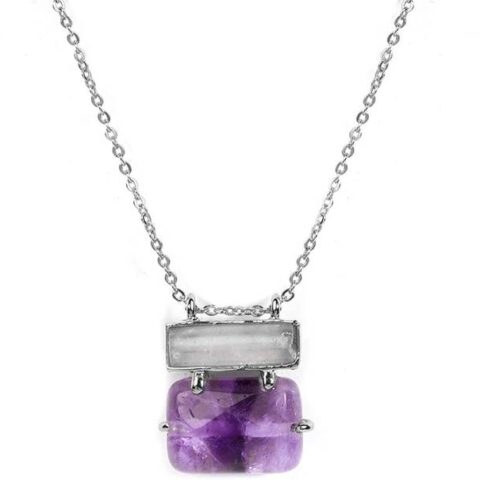 Genuine Amethyst and Rose Quartz Gemstone Silver Chain ...