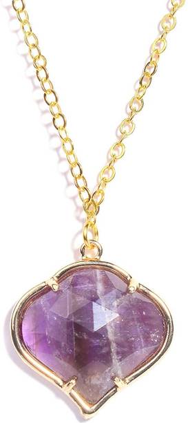 Natural Amethyst Gemstone 14K Gold Plated Chain Pendant