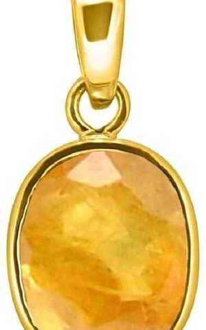 Kundli Gems Yellow Sapphire Stone, Natural Stone Pendan...
