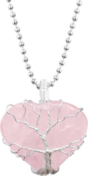 9dzine Rose Quartz Heart Shaped Tree Of Life stone for pendant wi...