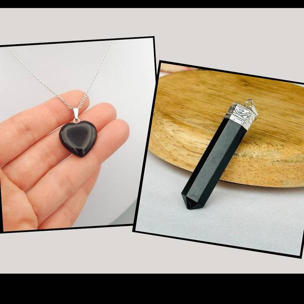 Natural Black Obsidian Heart & Pencil Shape Healing Gem