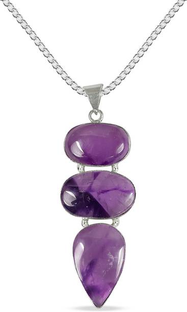 Natural Amethyst Oval Shape Pendant Locket with Metal C