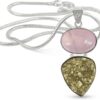 CRYSTU Natural Rose Quartz Pyrite Oval Rough Shape Pend