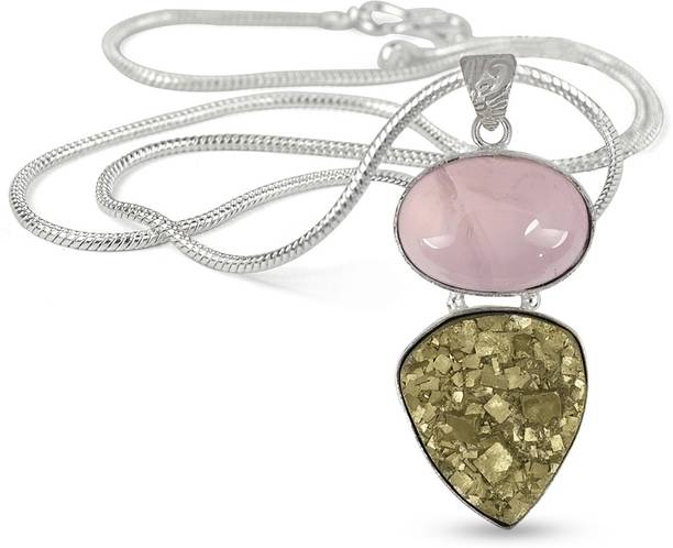 CRYSTU Natural Rose Quartz Pyrite Oval Rough Shape Pend