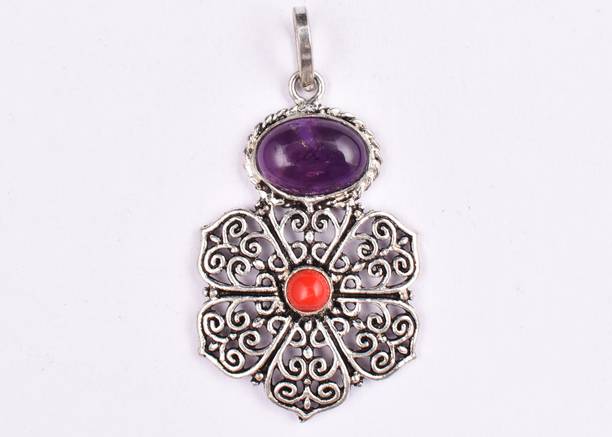 Gemstone Pendant stone for necklace Rhodium Amethyst Metal Pendan