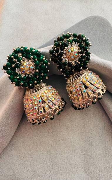 Green Guchha Jhumki Earstone for ring Amethyst Alloy Jhumki Earri