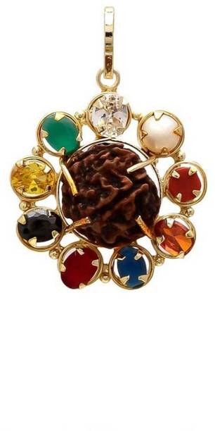 Navratan Pendent With 5 Face Rudraksha Gold-plated Sapp