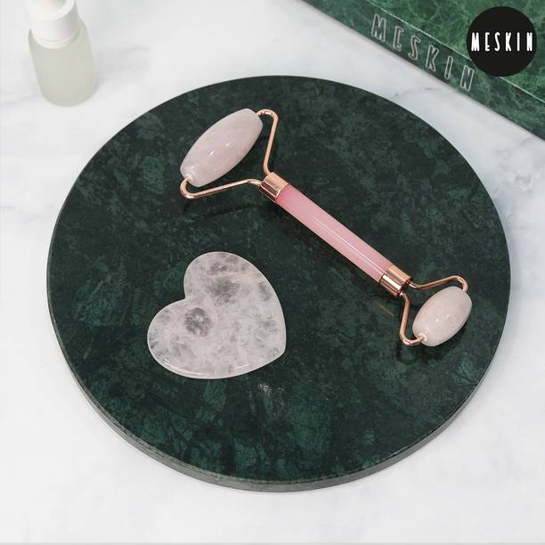Meskin Rose Quartz Pink Jade Roller Massager Heart Gu