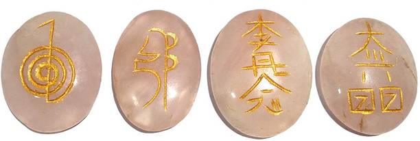 REIKI CRYSTAL PRODUCTS Rose Quartz Cabochon Reiki Symbo